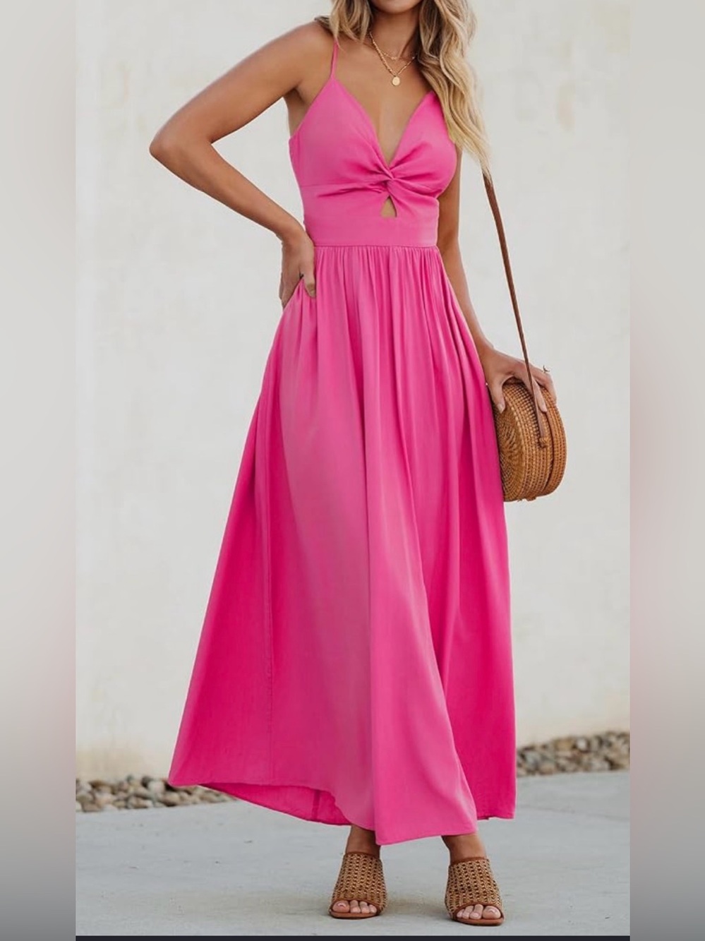 Twist & Keyhole Maxi Dress PINK Size LARGE NWT! - Picture 2 of 7